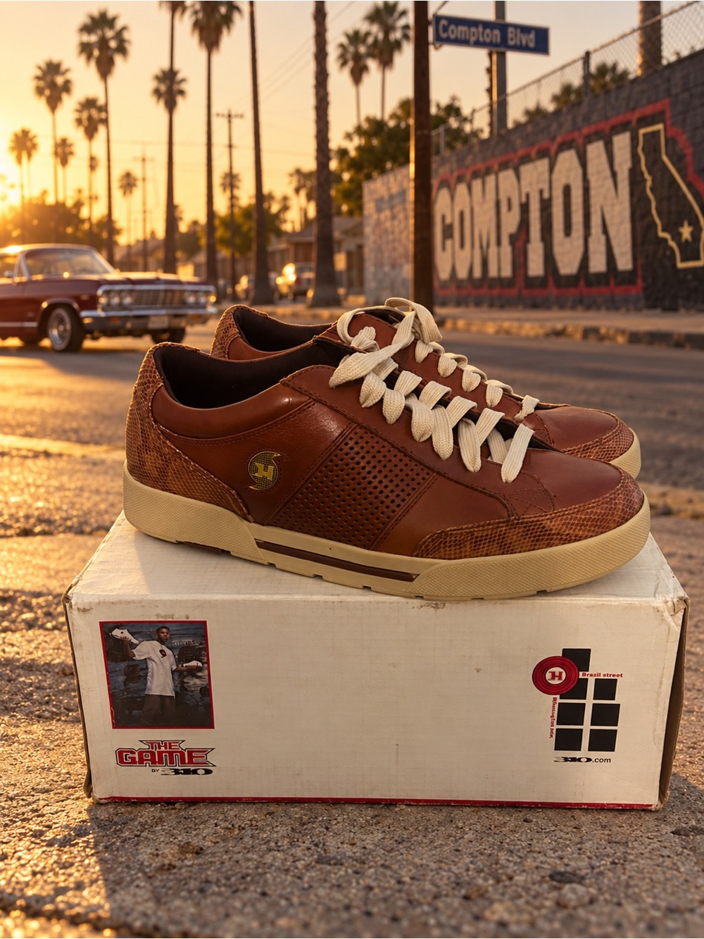 Men's Brown Leather Low-Top Sneakers with Cream Laces
